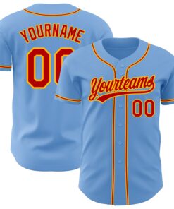 Custom Light Blue Red-Gold Authentic Baseball Jersey