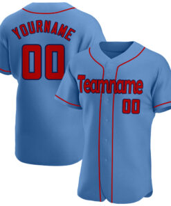 Custom Light Blue Red-Navy Authentic Baseball Jersey