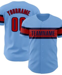 Custom Light Blue Red-Navy Authentic Baseball Jersey