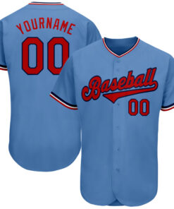 Custom Light Blue Red-Navy Authentic Baseball Jersey