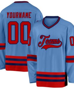 Custom Light Blue Red-Navy Hockey Jersey