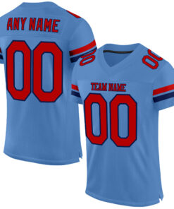 Custom Light Blue Red-Navy Mesh Authentic Football Jersey
