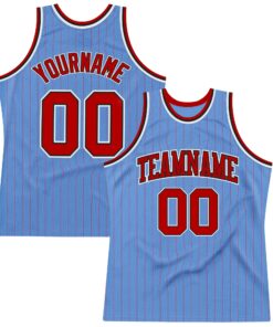 Custom Light Blue Red Pinstripe Red-Black Authentic Basketball Jersey