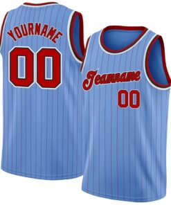 Custom Light Blue Red Pinstripe Red-Black Authentic Basketball Jersey
