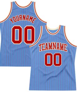 Custom Light Blue Red Pinstripe Red-Cream Authentic Basketball Jersey