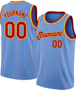 Custom Light Blue Red Pinstripe Red-Gold Authentic Basketball Jersey