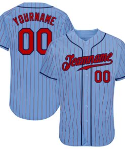 Custom Light Blue Red Pinstripe Red-Navy Authentic Baseball Jersey