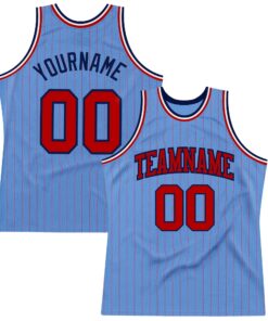 Custom Light Blue Red Pinstripe Red-Navy Authentic Basketball Jersey
