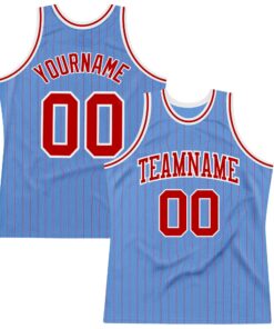Custom Light Blue Red Pinstripe Red-White Authentic Basketball Jersey