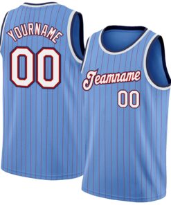 Custom Light Blue Red Pinstripe White-Navy Authentic Basketball Jersey