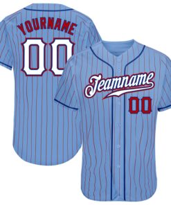 Custom Light Blue Red Pinstripe White-Royal Authentic Baseball Jersey