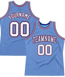 Custom Light Blue Red Pinstripe White-Royal Authentic Basketball Jersey