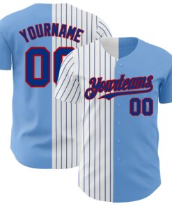 Custom Light Blue Red-Royal Pinstripe Authentic Split Fashion Baseball Jersey