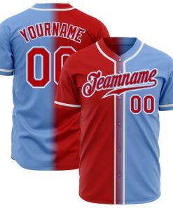 Custom Light Blue Red-White Authentic Gradient Fashion Baseball Jersey