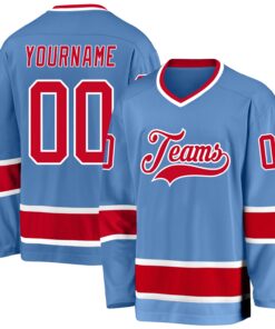 Custom Light Blue Red-White Hockey Jersey