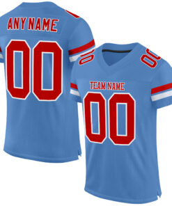 Custom Light Blue Red-White Mesh Authentic Football Jersey