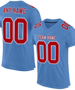 Custom Light Blue Red-White Mesh Authentic Football Jersey
