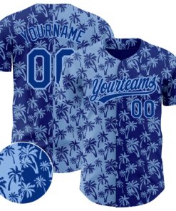 Custom Light Blue Royal 3D Pattern Design Tropical Hawaii Palm Trees Authentic Baseball Jersey
