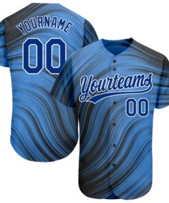 Custom Light Blue Royal-Black 3D Pattern Design Authentic Baseball Jersey