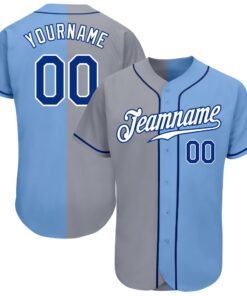 Custom Light Blue Royal-Gray Authentic Split Fashion Baseball Jersey