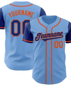 Custom Light Blue Royal-Orange Authentic Two Tone Baseball Jersey