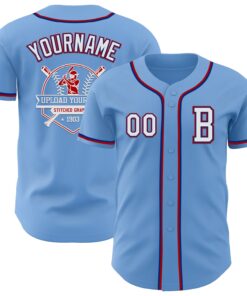 Custom Light Blue Royal-Red Authentic Baseball Jersey