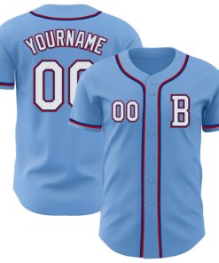 Custom Light Blue Royal-Red Authentic Baseball Jersey