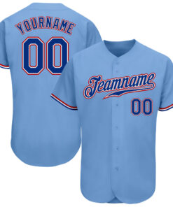 Custom Light Blue Royal-Red Authentic Baseball Jersey