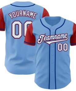 Custom Light Blue Royal-Red Authentic Two Tone Baseball Jersey