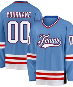 Custom Light Blue Royal-Red Hockey Jersey