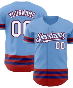 Custom Light Blue Royal-Red Line Authentic Baseball Jersey