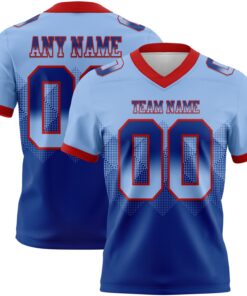 Custom Light Blue Royal-Red Mesh Authentic Gradient Square Shape Flag Football Jersey