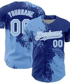 Custom Light Blue Royal-White 3D Pattern Design Abstract Brush Stroke Authentic Baseball Jersey