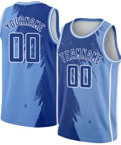 Custom Light Blue Royal-White Abstract Brush Splash Authentic City Edition Basketball Jersey