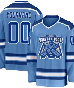 Custom Light Blue Royal-White Hockey Jersey