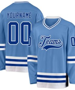 Custom Light Blue Royal-White Hockey Jersey