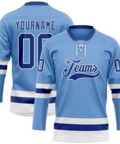 Custom Light Blue Royal-White Hockey Lace Neck Jersey