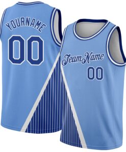 Custom Light Blue Royal-White Triangle Pinstripes Authentic City Edition Basketball Jersey