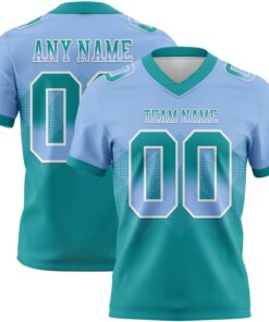 Custom Light Blue Teal-White Mesh Authentic Gradient Square Shape Flag Football Jersey