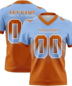 Custom Light Blue Texas Orange-White Mesh Authentic Gradient Square Shape Flag Football Jersey