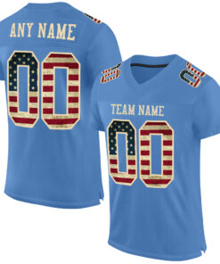 Custom Light Blue Vintage USA Flag-City Cream Mesh Authentic Football Jersey