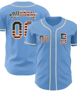 Custom Light Blue Vintage USA Flag-Cream Authentic Baseball Jersey