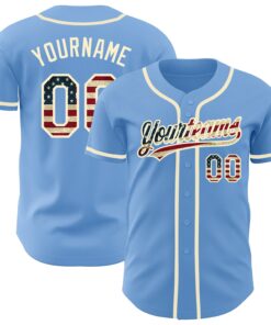 Custom Light Blue Vintage USA Flag-Cream Authentic Baseball Jersey