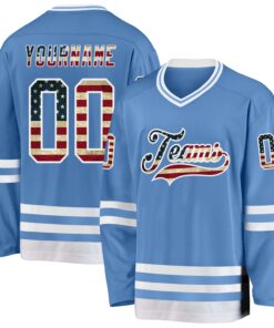Custom Light Blue Vintage USA Flag-White Hockey Jersey