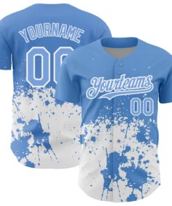 Custom Light Blue White 3D Pattern Design Abstract Splash Grunge Art Authentic Baseball Jersey
