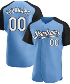Custom Light Blue White-Black Authentic Raglan Sleeves Baseball Jersey
