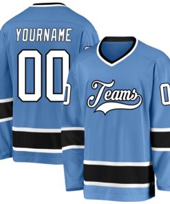 Custom Light Blue White-Black Hockey Jersey