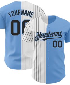 Custom Light Blue White-Black Pinstripe Authentic Split Fashion Baseball Jersey