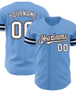 Custom Light Blue White-Brown Authentic Baseball Jersey