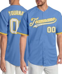 Custom Light Blue White-Gold Authentic Baseball Jersey